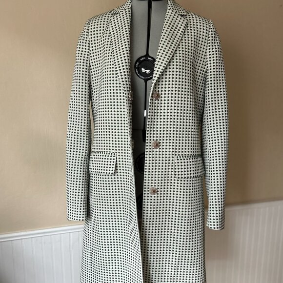 Kira Plastinina Single-Breasted Overcoat | Green Dots on White Trench | Medium - Picture 7 of 8